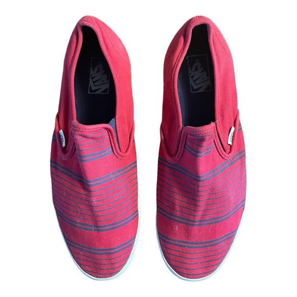 VANS Coastal Slip On Low Profile Red & Navy Striped Sneakers Men Size 11.5 - Picture 9 of 12